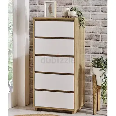Modern 5-Drawer Chest with Wood and White Finish