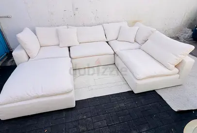 Miguel Luxury Cloud Feather Corner Sofa White Cotton Linen