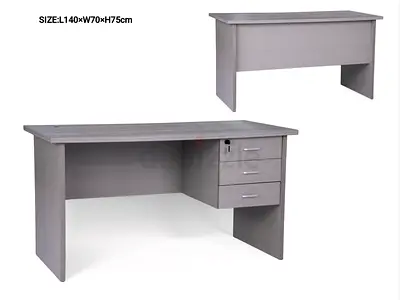Grey Wooden Office Desk with Drawers - 140 x 70 x 75 cm