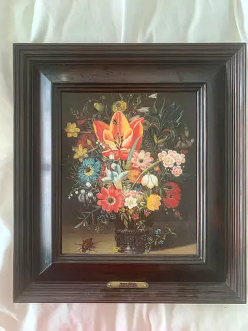 Framed  Floral Still Life Painting with Wooden Frame