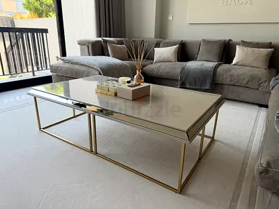 Glass Top Coffee Table with Gold Metal Frame - Modern