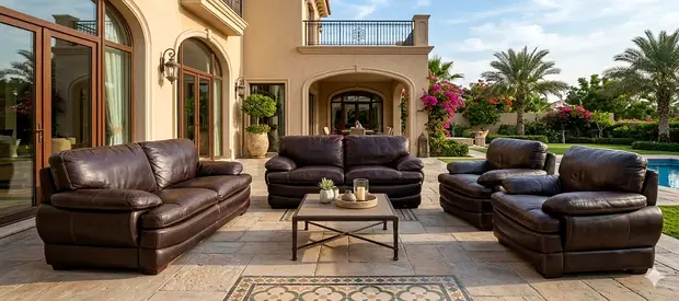 Sofa Leather Brown 3+2+1+1