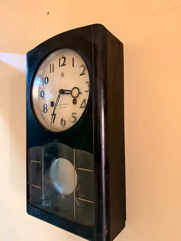 Vintage wall clock with pendulum - wooden case japan mechanical 30 days works perfectly