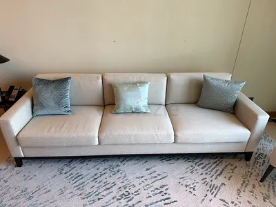 Modern 4 Seater Fabric Sofa with Throw Pillows