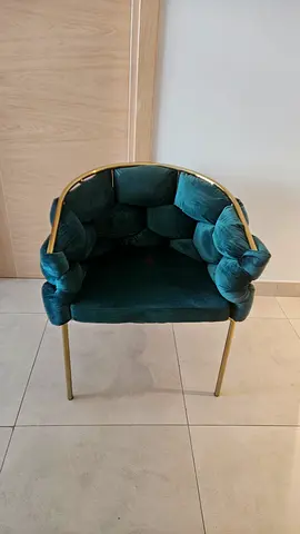 4x Green Velvet Dining Chairs - Gold Legs