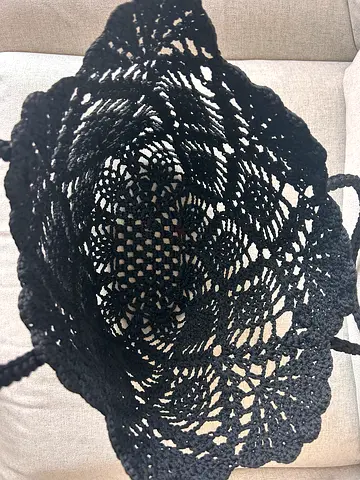 Made in Italy Black Crochet Tote Bag - Lightweight Beach/Market Bag