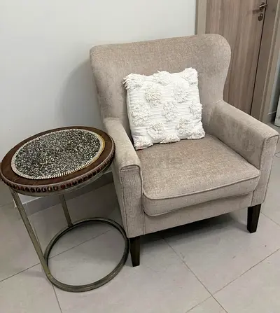 Beige Upholstered Accent Armchair with Cushion - Good Condition