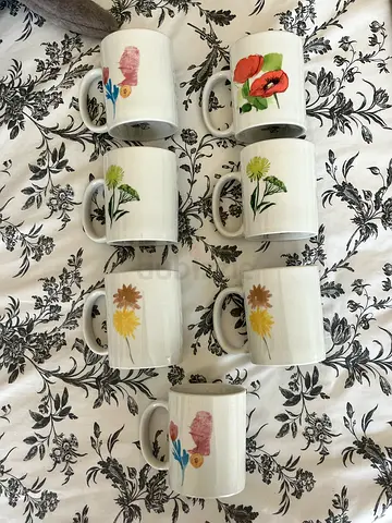 Set of 7 Floral Ceramic Coffee Mugs