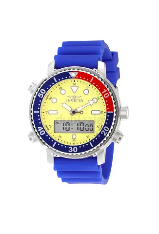 Invicta mens sport watch with blue silicone strap, analog-digital display