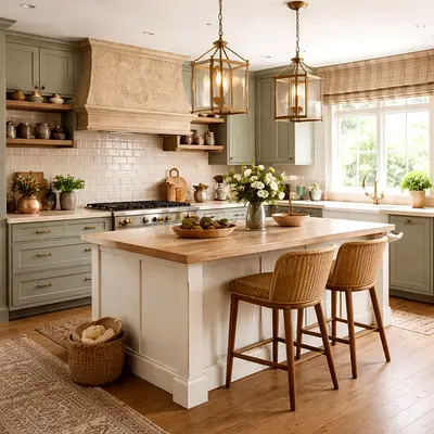 Solid Wood Kitchen Island with Seating (Rustic/Coastal Style)