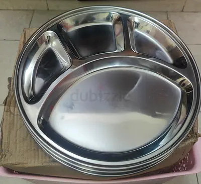 Stainless Steel Divided Thali Plates - Set of 4 (Good Condition)