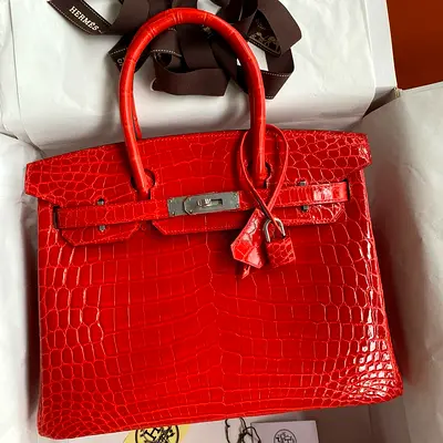Hermes Birkin 25 In Red Crocodile Niloticus Shiny Skin