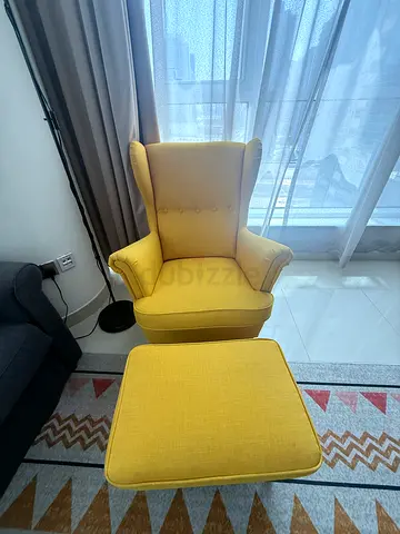 Yellow Wingback Armchair with Ottoman - Great Condition