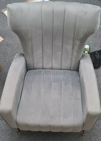 2 Grey Velvet Accent Armchair with Channel Tufting