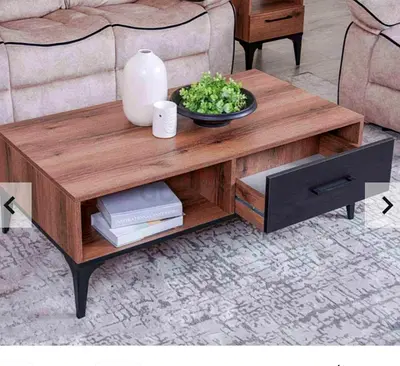 Wooden Coffee Table with Drawer and Open Shelves - Modern Design