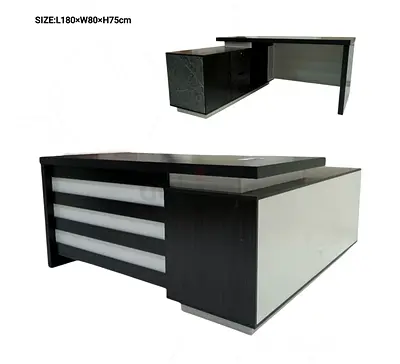 Large Executive L-shaped Office Desk with Storage - Dark Wood/White (L180 x W80 x H75cm)