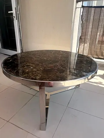 Round Marble-Top Coffee Table with Chrome Base