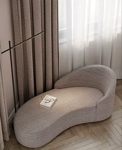 Curved Chaise Lounge Sofa - Light Grey