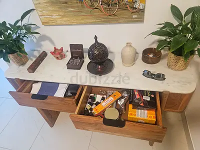 Hall table wood with marble top