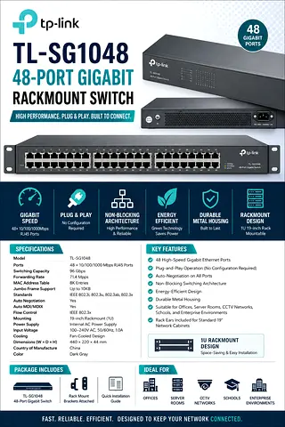 TP-Link TL-SG1048 48-Port Gigabit Rackmount Switch - Unused/New