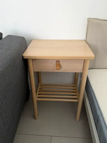 Light wood bedside table with drawer and shelf
