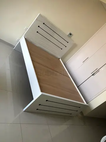 White and Wood Single Bed Frame with Headboard - Good Condition