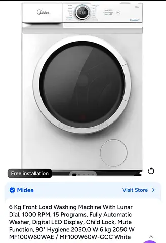 Midea 6kg Front Load Washing Machine — 1000 RPM, Digital Display