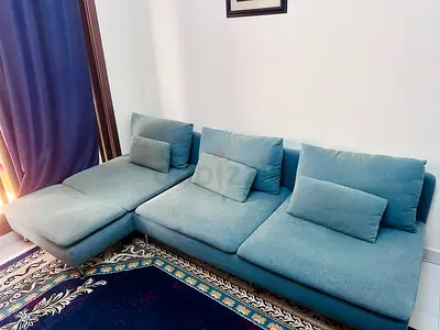 Light Blue 3-Seater L-Shape Sofa with Chaise