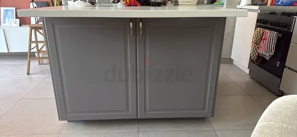 Kitchen island base cabinets with countertop - grey, good condition