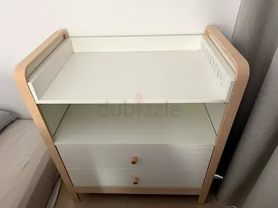 Ikea Baby Changing Table with 2 Drawers - Wooden, White  Light Oak