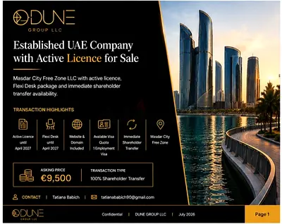 Masdar City UAE Company for Sale | Active Licence Until Apr 2027