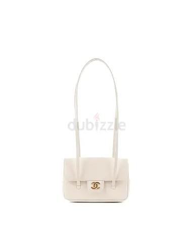 Chanel Clutch White Leather Strap in Grained Shiny Calfskin and Gold Tone Metal