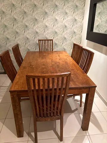 6 seater dinning table with faux leather chairs