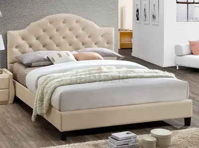 Beige Tufted Upholstered Queen Bed with Headboard