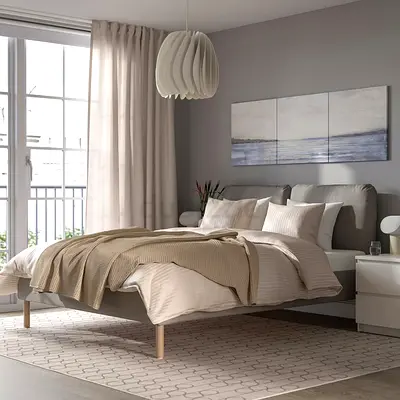 IKEA SAGESUND
Upholstered bed frame, Diseröd brown/Lönset, 180x200 cm
