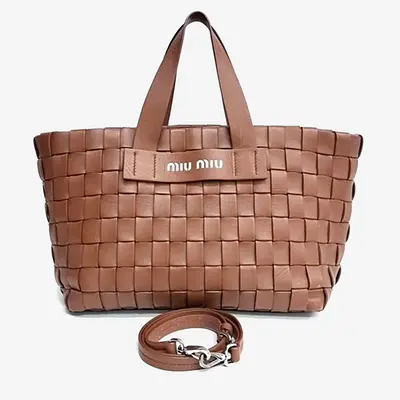 Miu Miu Brown Woven Leather Tote and Shoulder Bag
