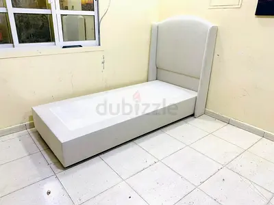 Single Upholstered Bed Frame with Headboard - Light Grey