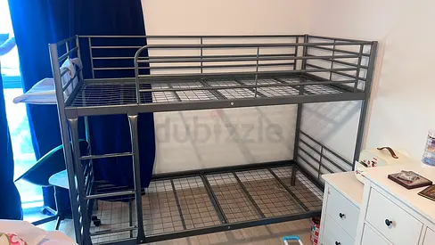Metal Bunk Bed Frame (90x200 cm) - Silver, Sturdy Double Bunk