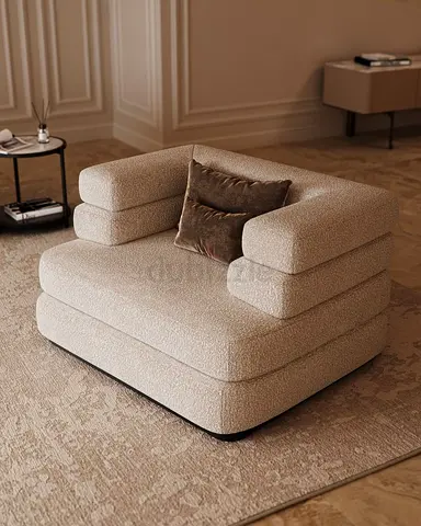 Chunky Bouclé Armchair - Cream Modern Lounge Chair