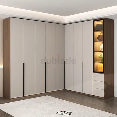 L-shaped Modern Wardrobe with Shelves and Drawers - Corner Closet