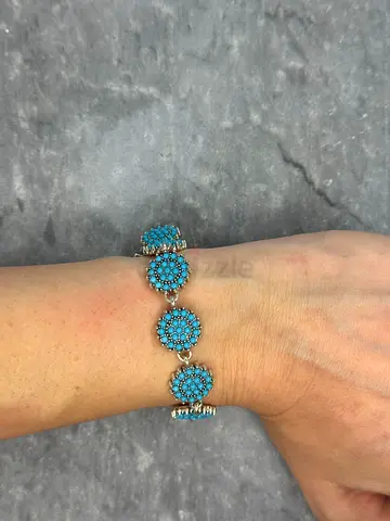 Vintage-style handmade pure turquoise cluster bracelet in Italian Silver