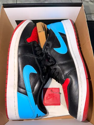 Pre-owned Nike Air Jordan 1 Low — Black with Blue  Red Accents, Size Unknown
