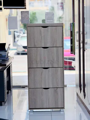 Slim 4-Drawer Wooden Storage Cabinet - Light Grey Oak