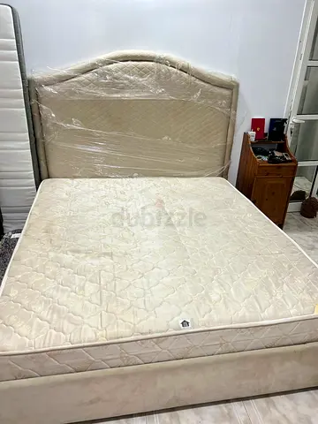 King size upholstered bed frame with mattress - beige