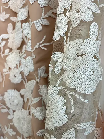 Ivory Sequin Floral Lace Fabric - dress