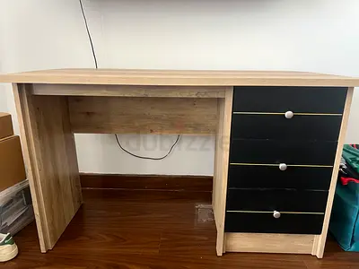 Wooden Study Desk with 3-Drawer Black Fronts - Good Condition