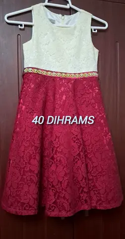Preloved girls formal lace dress – cream top, red skirt (size small) - 40 AED