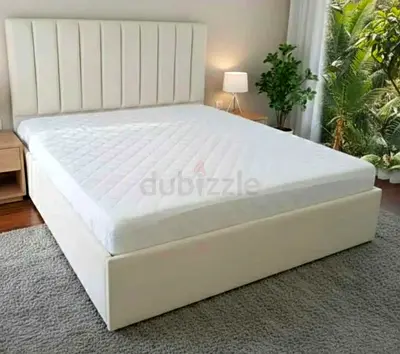 Brand New Cream upholstered Queen size bed frame with mattress included