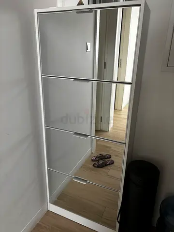 White 4-Tier 24-Pair shoe cabinet with Mirror