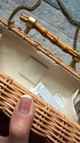 Zara woven rattan crossbody bag with bamboo handle